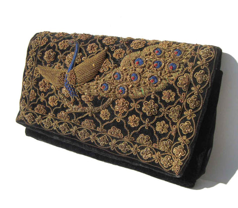 Vintage Zardozi Peacock Purse Embroidered Indian Clutch
