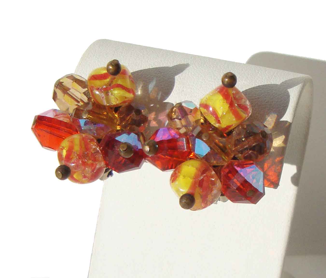 Vintage 50s Alice Caviness Earrings Red & Yellow Beaded Art Glass