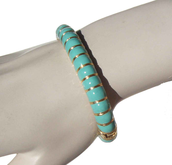 Vintage Kenneth Jay Lane Turquoise Enamel Clamper Bracelet