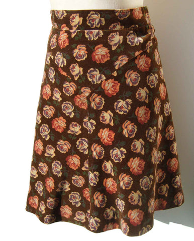 Vintage 70s Skirt Rose Floral Brown Velveteen Mini M – by Vicadam 