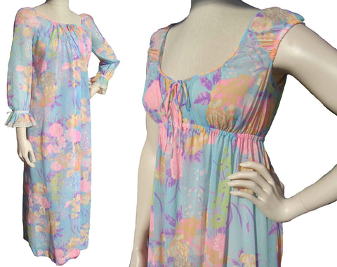 70s Christian Dior Peignoir Lingerie Set Nightgown & Robe