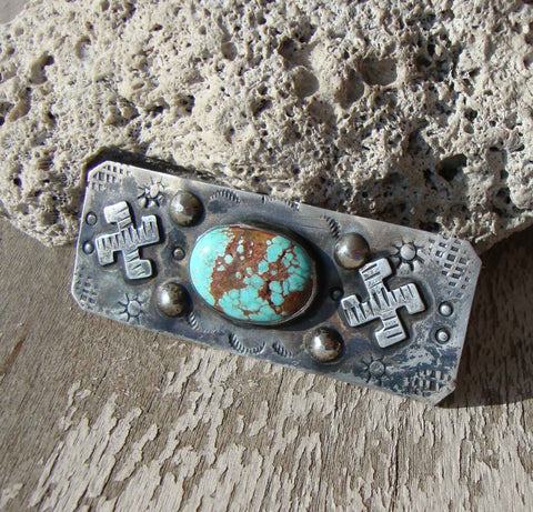 30s Navajo Sterling Silver & Turquoise Brooch