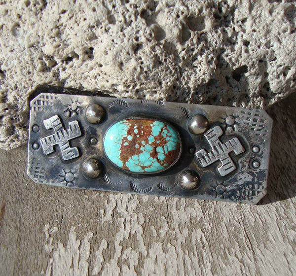 Fred Harvey Sterling Turquoise Brooch Pin