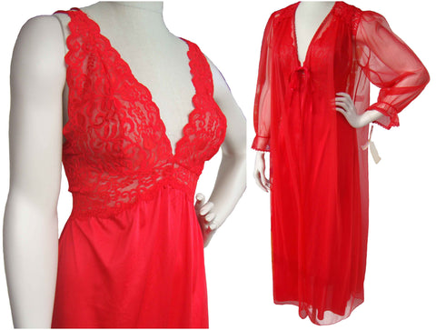 70s Barbizon Red Peignoir Negligee Lingerie