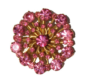 Vintage 50s Pink Rhinestone Brooch Glam Floral Pin
