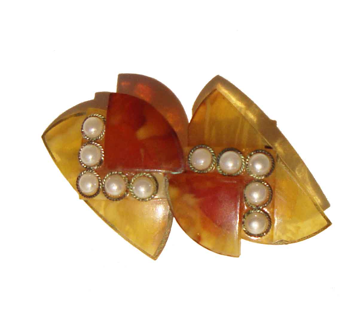 Vintage 30s Celluloid Brooch Art Deco Pearl Pin