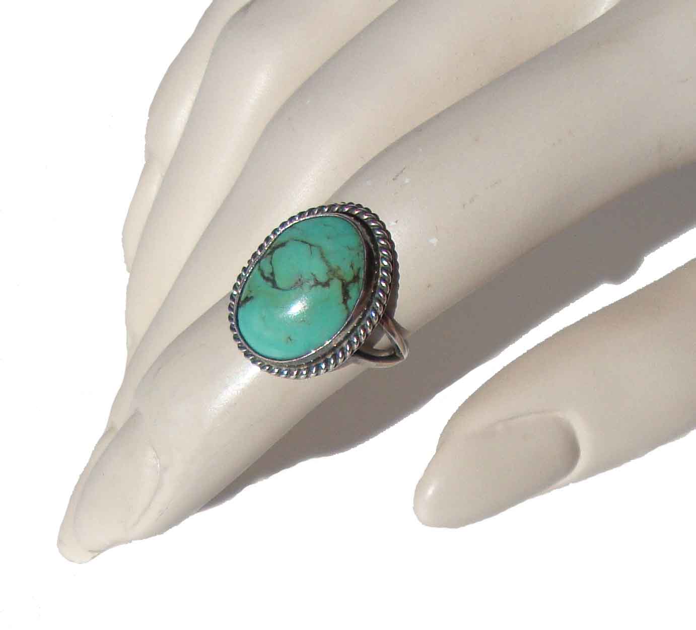 Vintage Turquoise Sterling Ring Southwestern Indian Sz 5.5