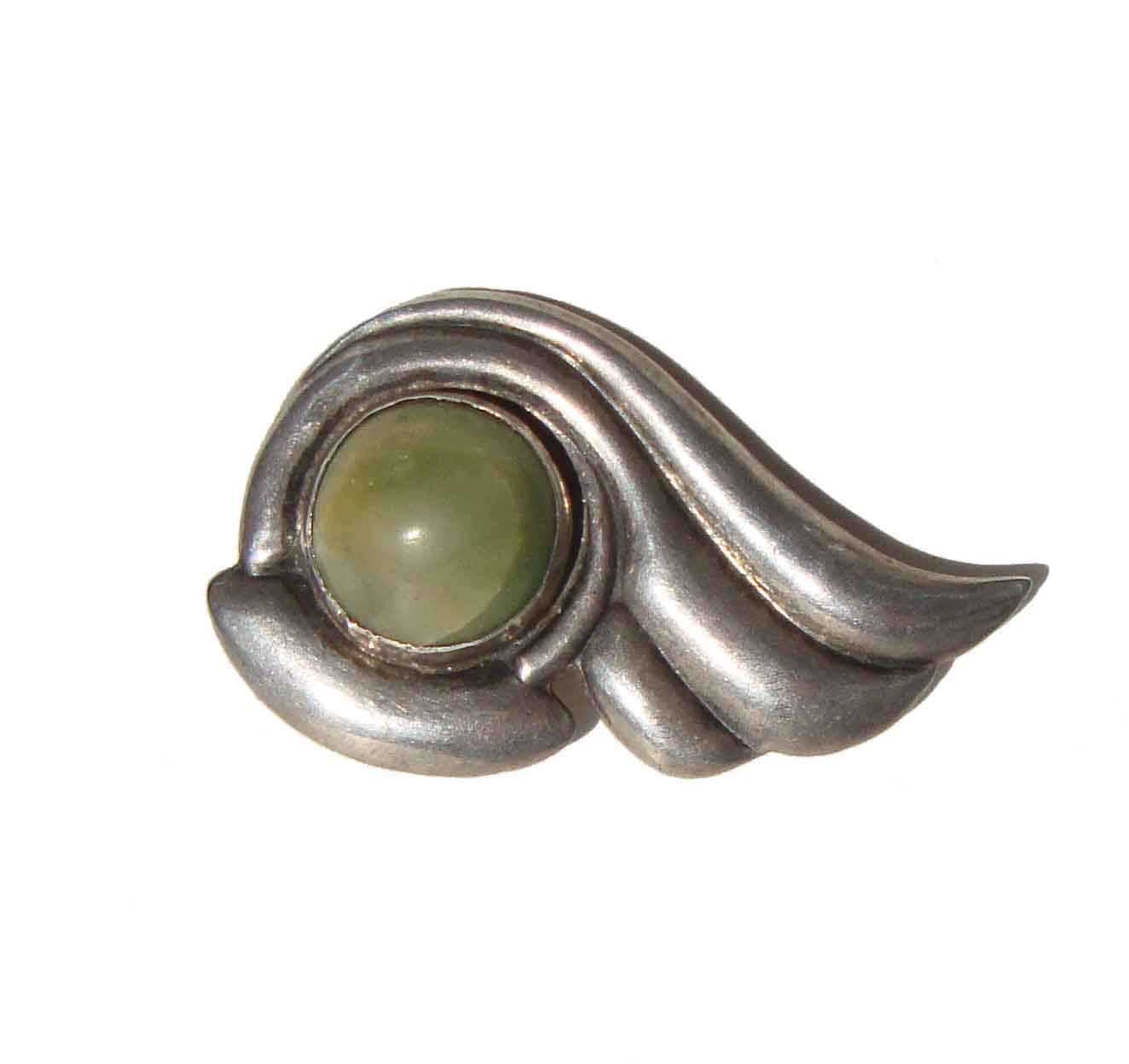 Vintage 40s Mexican Silver & Faux Jade Brooch
