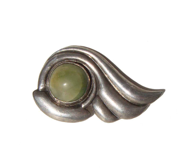 Vintage 40s Mexican Silver & Faux Jade Brooch