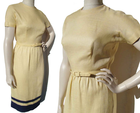 Vintage 60s Sport Whirl Dress Yellow & Navy Jeanne Campbell M