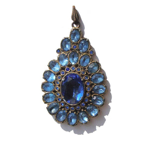 Vintage Art Deco Bohemian Blue Glass Crystal Pendant