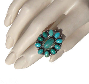 Vintage Southwestern Ring Sterling & Turquoise Cluster Petit Point 