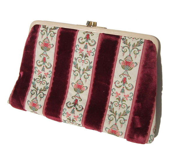Vintage 60s Clutch Purse Red Velvet Tapestry Bag Handbag