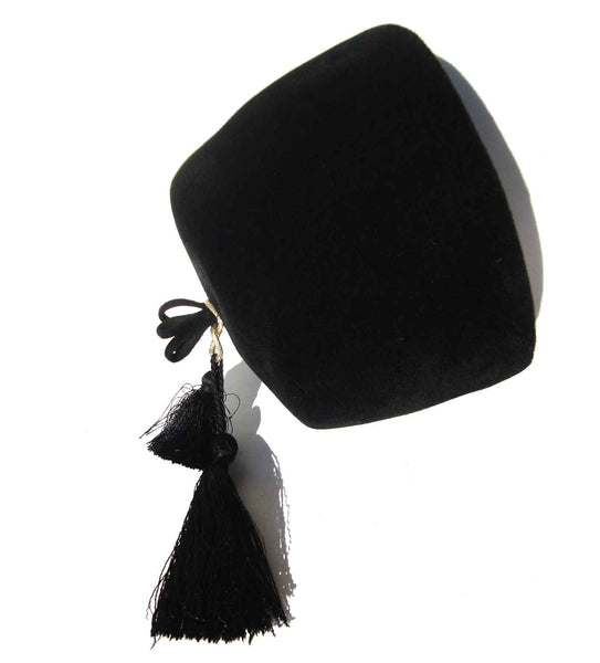 1960s Black Wool Velour Tarboosh Fez Hat