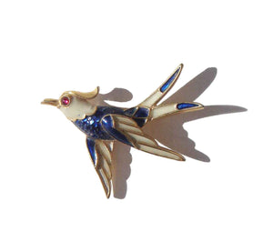 Vintage 60s Trifari Enameled Swallow Bird Pin