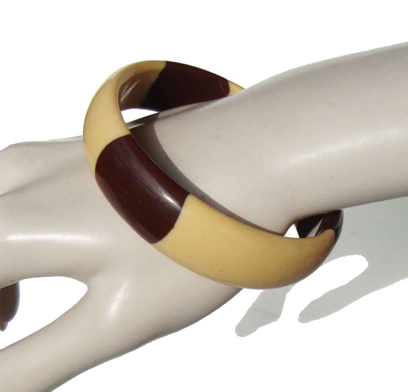 Vintage 30s Galalith Bracelet Two Tone Casein Bangle