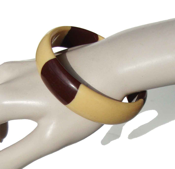 Vintage 30s Galalith Bracelet Two Tone Casein Bangle