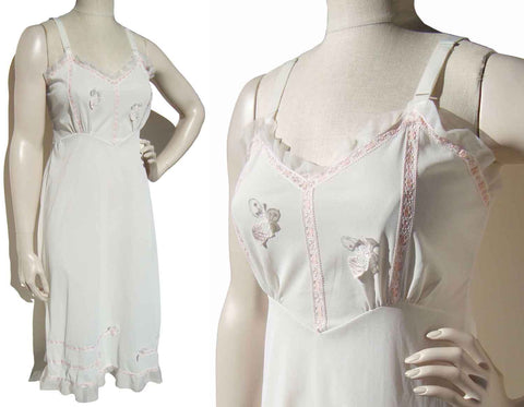 Vintage 60s Dress Slip White & Pink Lingerie S – D’Signer by Formula