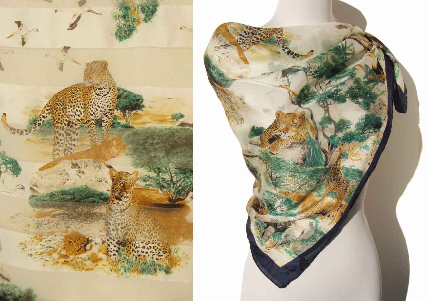 Vintage Leopard Silk Scarf African Animals – Larioseta Como Italy
