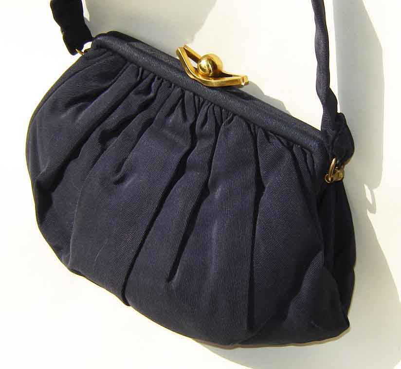 Vintage 30s Handbag Navy Blue Faille Purse