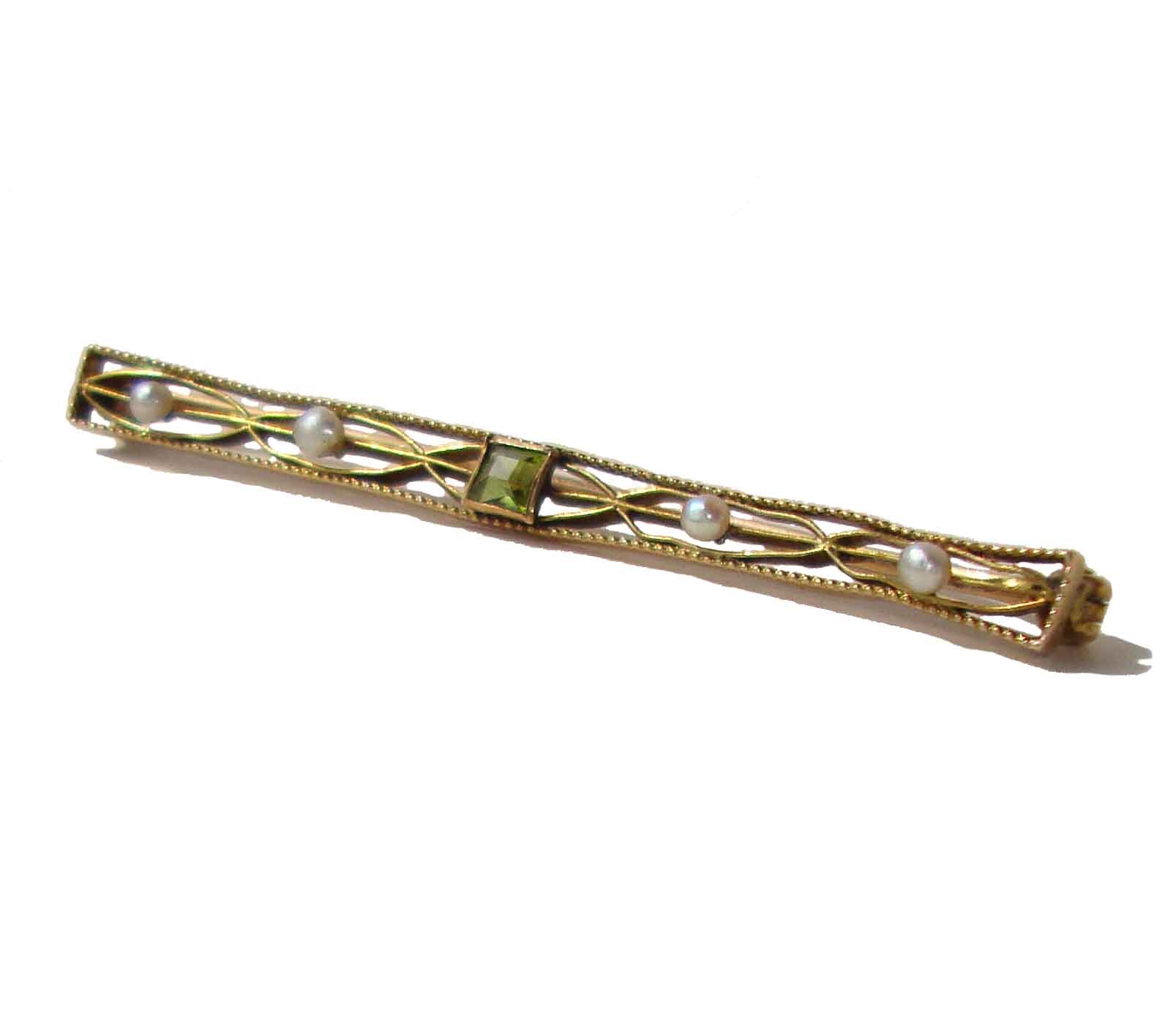 10K Gold Peridot and Pearl Pin - Hayden W. Wheeler Co