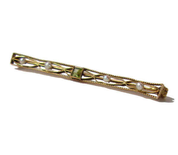 10K Gold Peridot and Pearl Pin - Hayden W. Wheeler Co