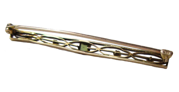 Art Deco Gold Peridot & Pearls Brooch Pin