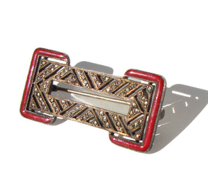 Art Deco Brooch French Silver Marcasites & Red Enamel Pin