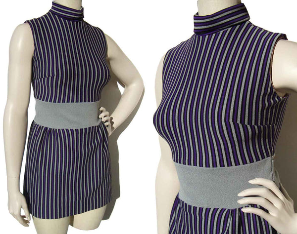 Vintage 70s Mini Dress Mod Striped Knit S
