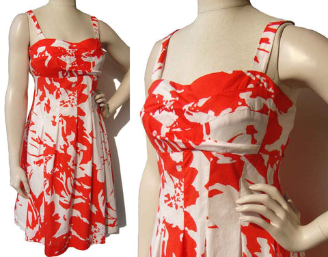 Vintage Hawaiian Dress Red White Floral R&K Originals L