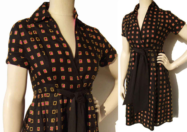 Diane Von Furstenberg Dress Black Pink Mini Windowpane