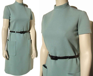 Vintage 60s Norman Norell Dress Powder Blue Wool Knit M
