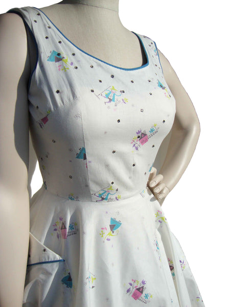 Vintage 50s Rockabilly Dress with Novelty Print