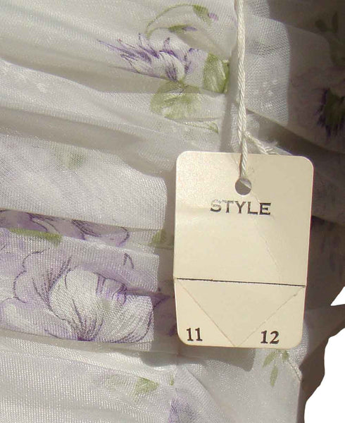 Hang Tag on 70s Floral Chiffon Gown Dress