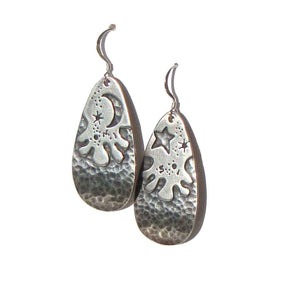 Modernist Sterling Silver Earrings Star & Moon Drops Studio Jewelry