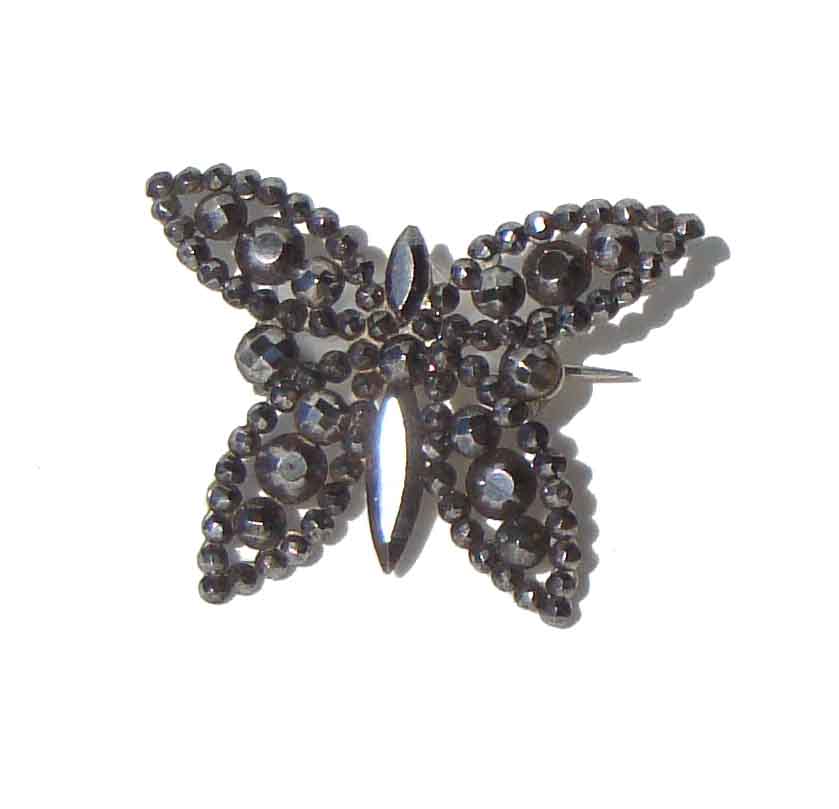Antique Victorian Cut Steel Butterfly Brooch Pin