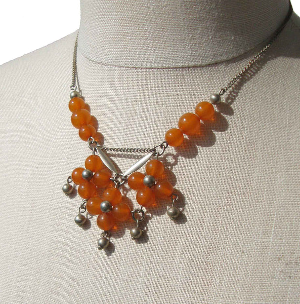 Vintage 70s Baltic Amber Beaded Fringe Necklace