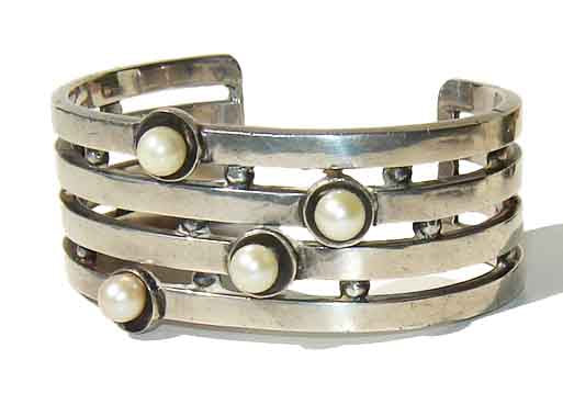 50s Antonio Pineda 970 Silver & Pearls Bracelet