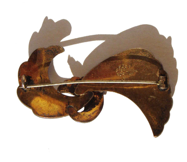 Vintage Sterling Vermeil Guilloche Enamel Brooch Pin