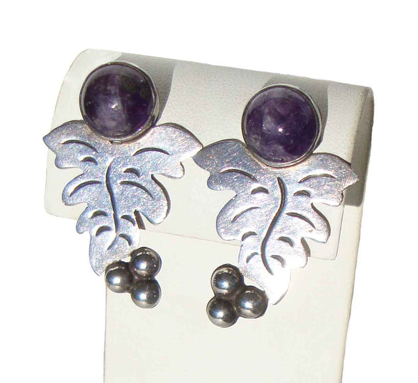 Vintage FarFan Earrings Sterling Silver Amethyst Grapes Bacchus