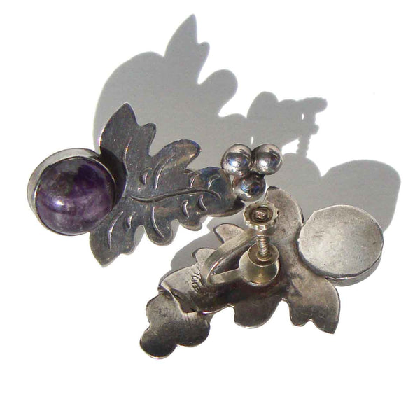 50s Mexican Sterling Amethyst Grape Earrings