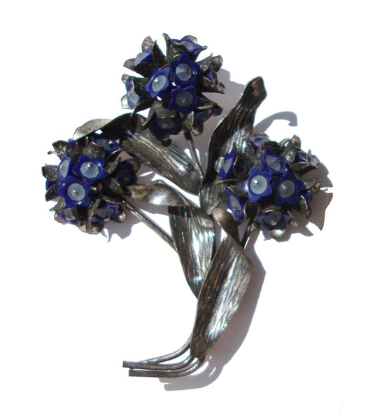 Vintage Lidz Brothers Flower Brooch Blue Floral Bouquet Pin