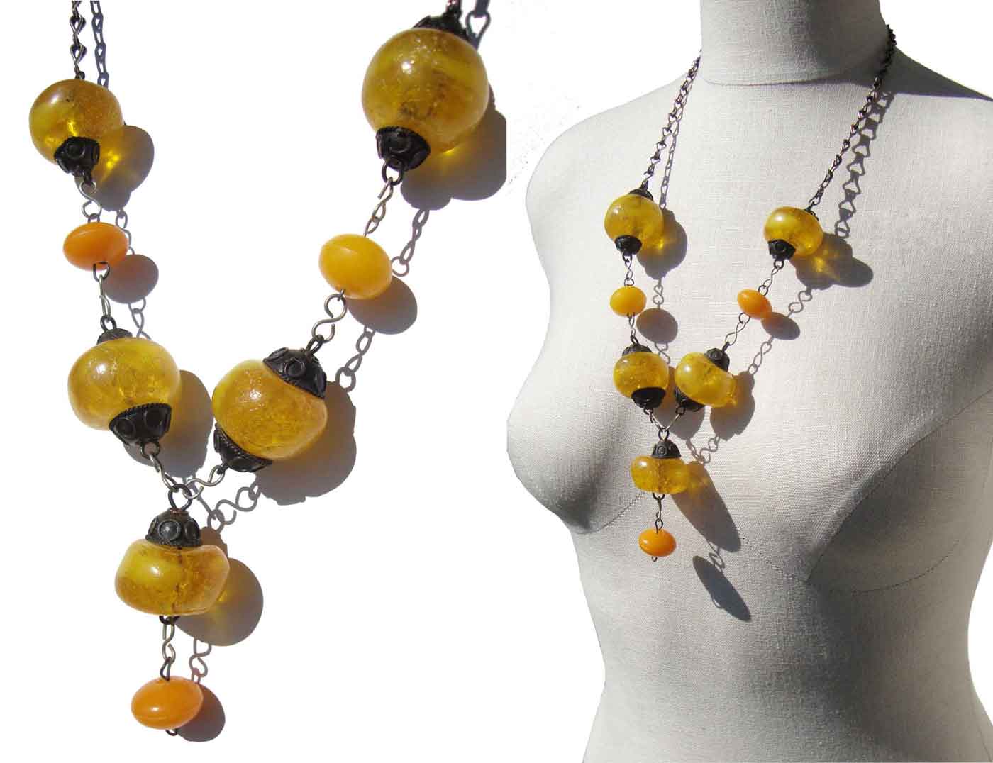 Vintage Hand Knotted Amber Nugget Necklace 28