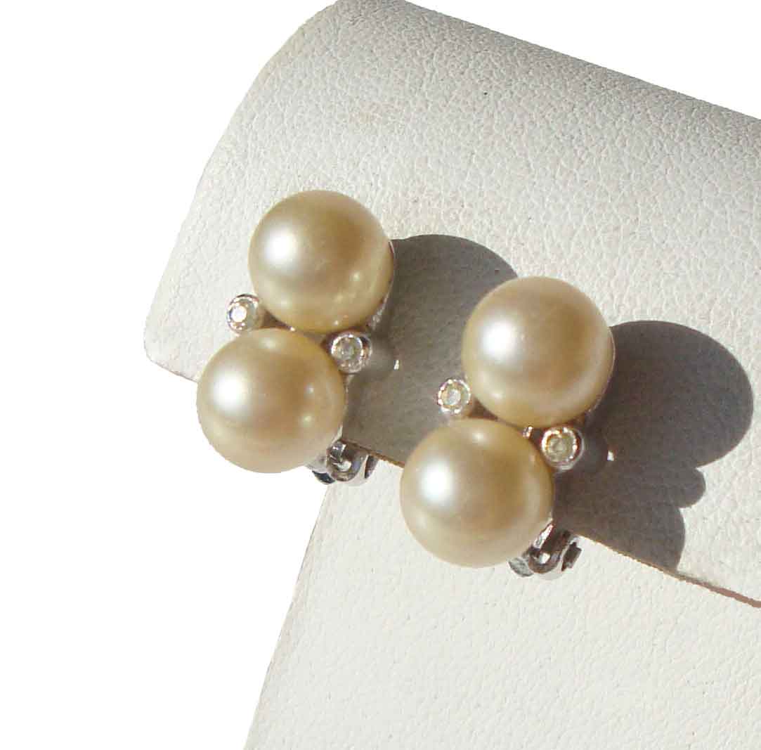Vintage 60s Panetta Pearl & Rhinestone Earrings