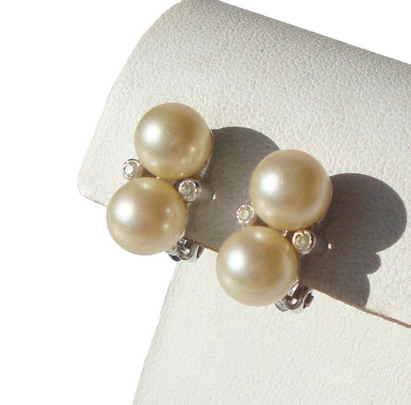 Vintage 60s Panetta Pearl & Rhinestone Earrings