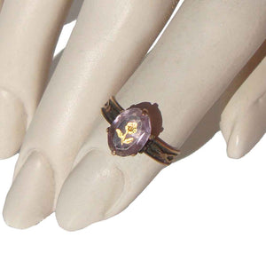 Victorian Gold & Amethyst Rose of Sharon Intaglio Ring Sz 4.75