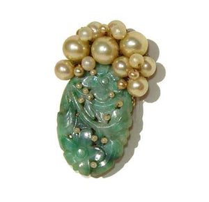 Vintage Jade and Pearl Brooch