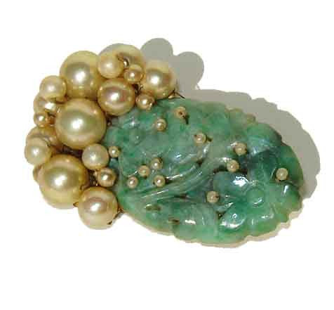 Art Deco Jade & Pearls Brooch
