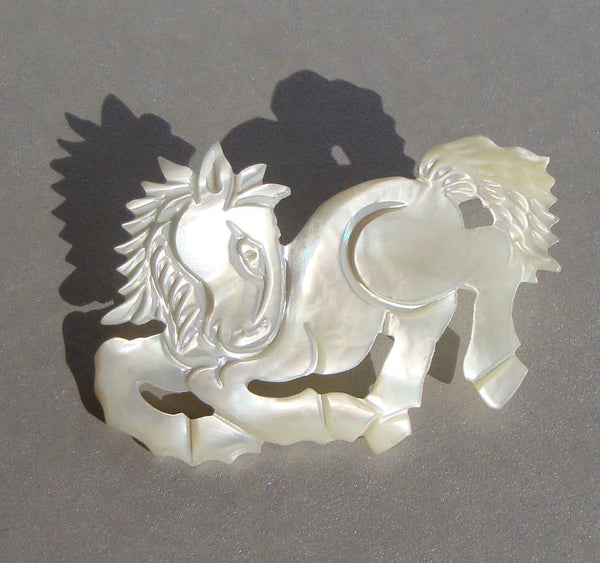 Vintage Mother of Pearl Horse Brooch