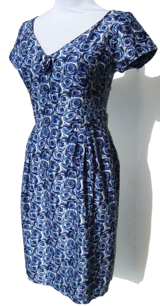 Vintage Blue Rose Silk Dress